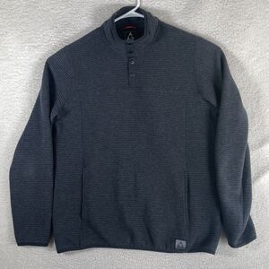 Gerry Sweater Mens Large Gray Black Ottoman 1/4 Snap Button Mock Neck Ribbed